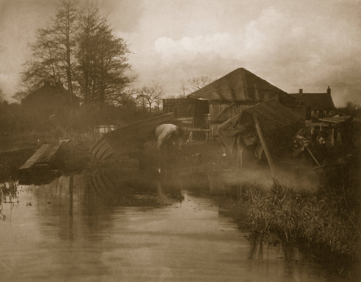 Norfolk Boat Yard, Elämä ja maisema Norfolk Broadsilla, n. 1886 tekijältä Peter Emerson und Thomas Goodall