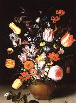 Kevätkukkien asetelma reunalla, 1615 tekijältä Peter Binoit
