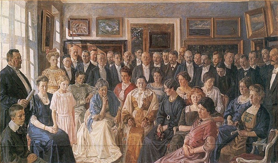 Maalaus Faaborg -museon avajaisista vuonna 1910 tekijältä Peter Marius Hansen