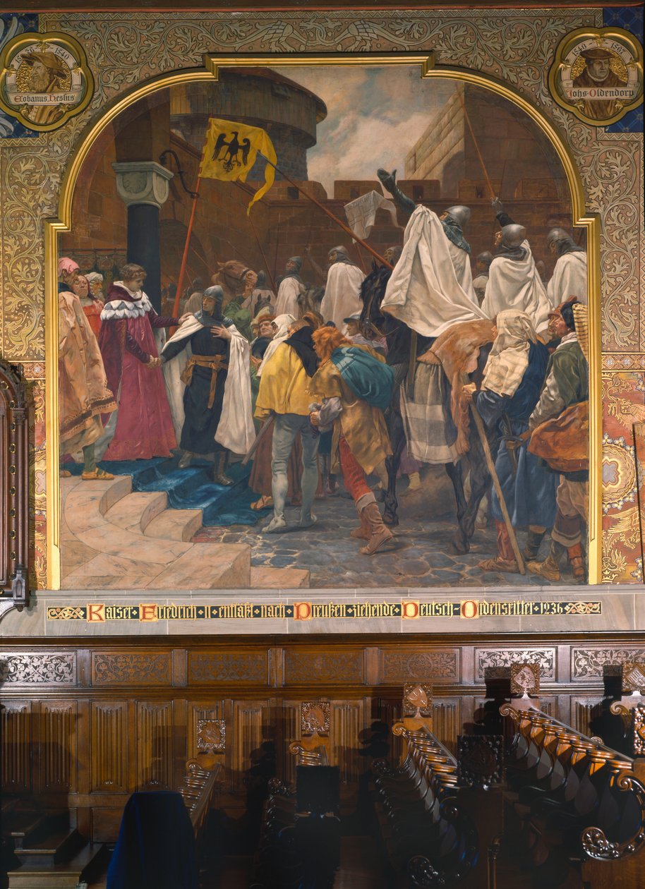 Keisari Fredrik II salli Teutoniritarien tunkeutua Preussiin vuonna 1236, 1903 tekijältä Peter Johann Theodor Janssen