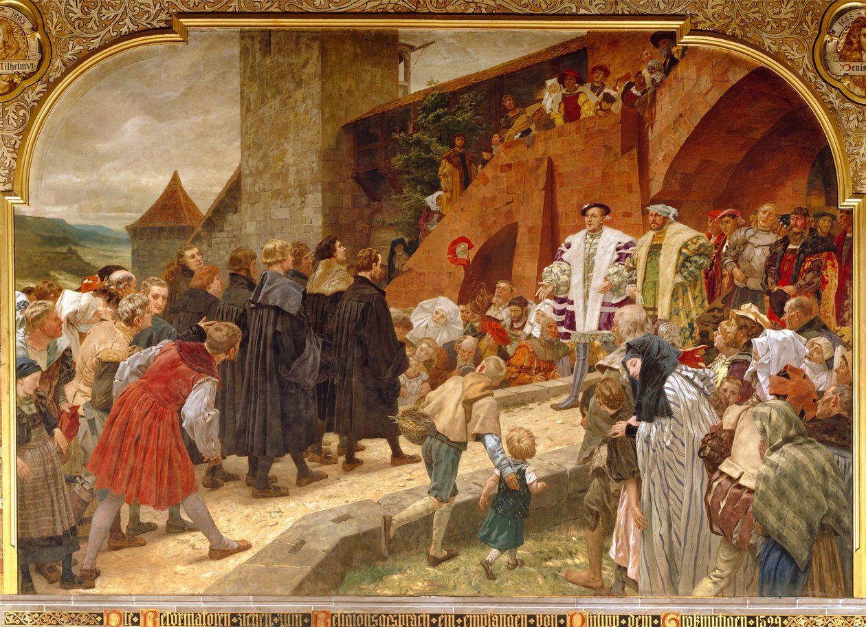 Filippus suurenmoinen toivotti uskonpuhdistajat tervetulleeksi uskonnolliseen keskusteluun vuonna 1529, 1903 tekijältä Peter Johann Theodor Janssen