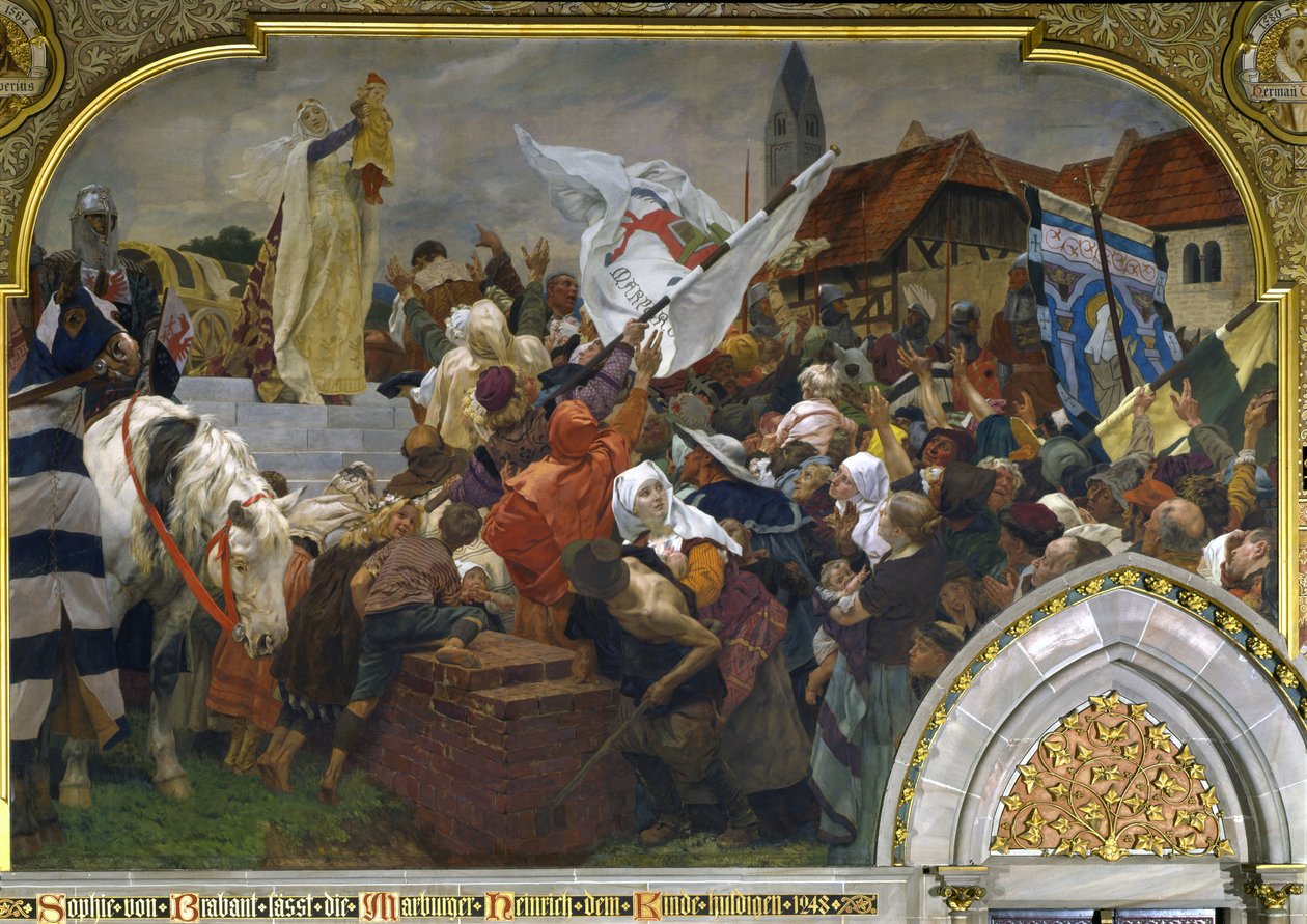Sophie of Brabant esittelee Henrik Lapsen Marburgin asukkaille vuonna 1248, 1903 tekijältä Peter Johann Theodor Janssen