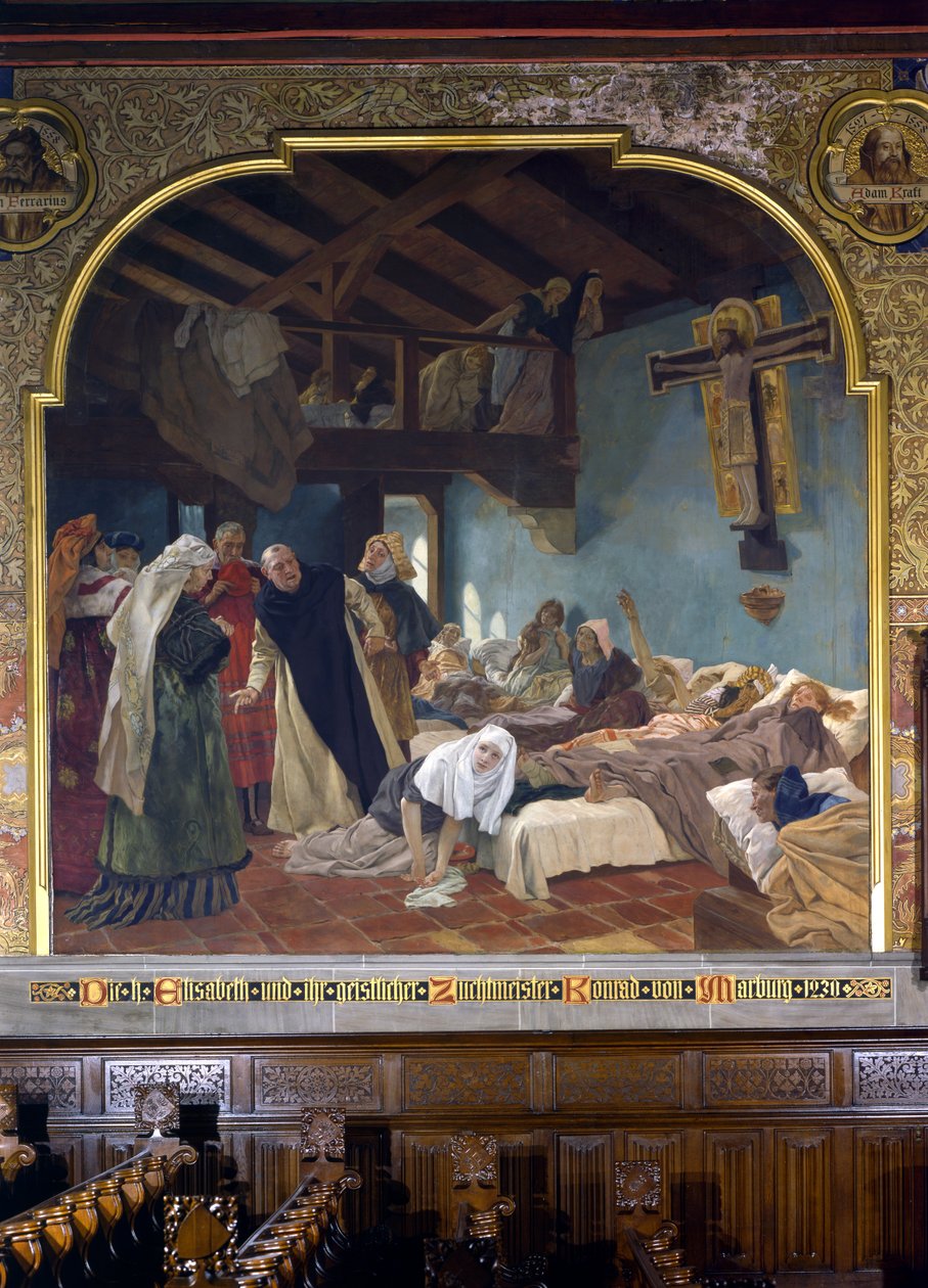 Pyhä Elisabeth ja hänen tunnustajansa Conrad Marburgilainen vuonna 1230, 1903 tekijältä Peter Johann Theodor Janssen
