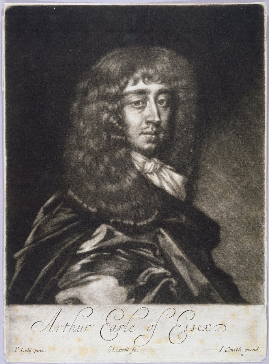 Arthur Capel (1631-83) Essexin jaarli, kaiverrettu Edward Luttrell (n. 1650-1724) ja John Smith (n. 1652-1742) (mezzotint) tekijältä Peter Lely