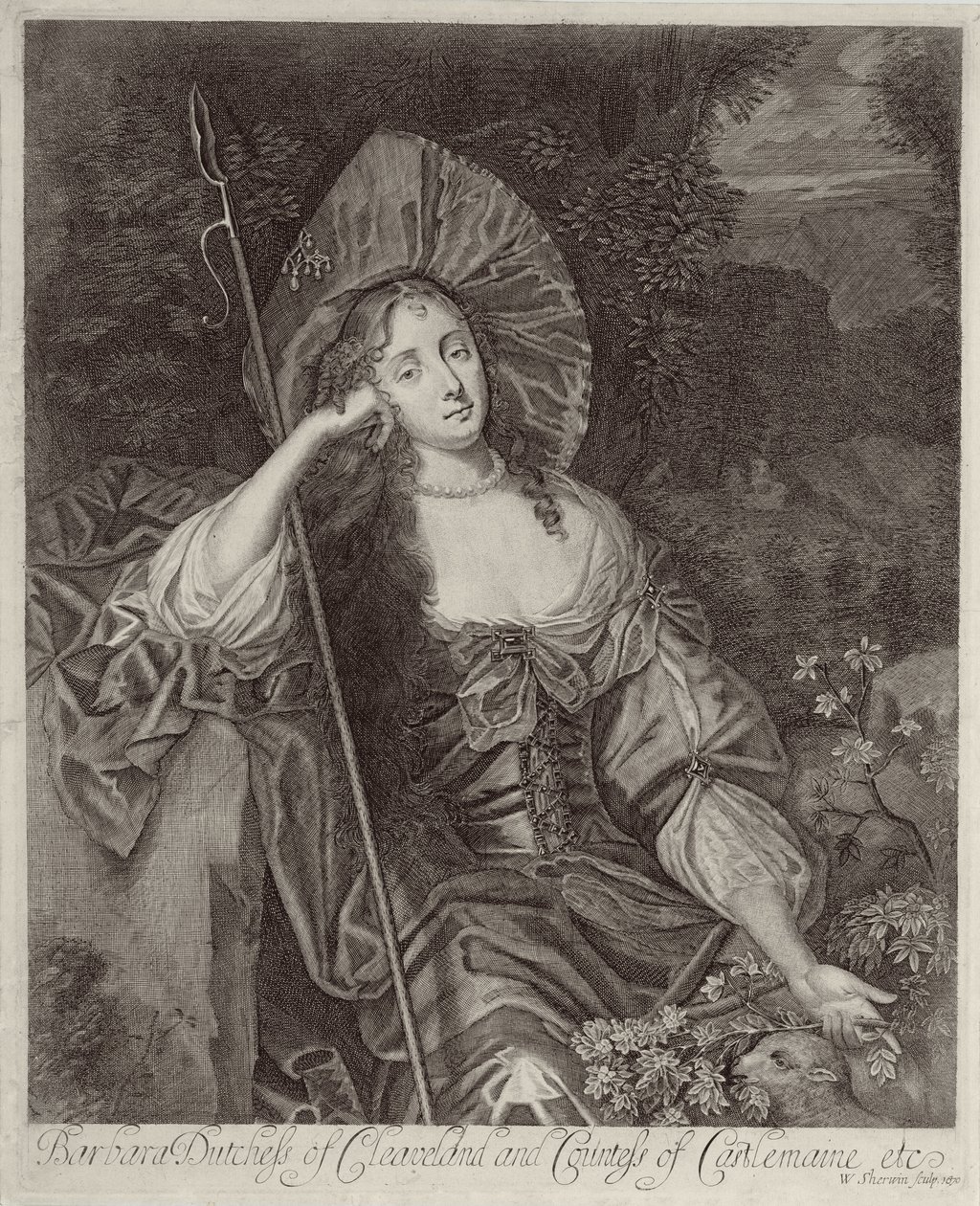 Barbara Cleavelandin herttuatar (1641-1709) William Sherwinin (1645-1711) kaivertamana paimenttarina, 1670 tekijältä Peter Lely