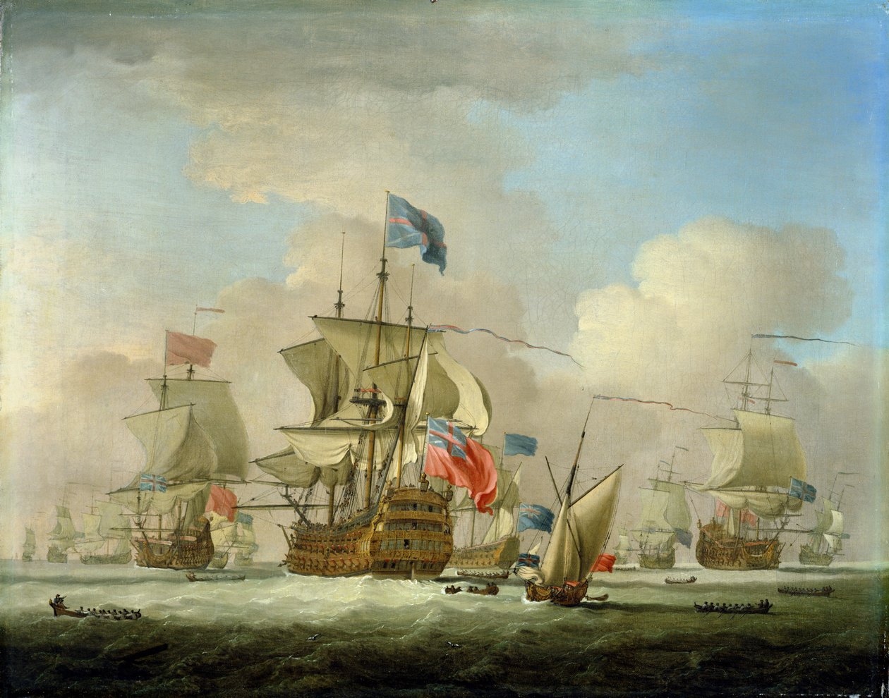 British Men-of-War and a Sloop, n. 1720-30 tekijältä Peter Monamy