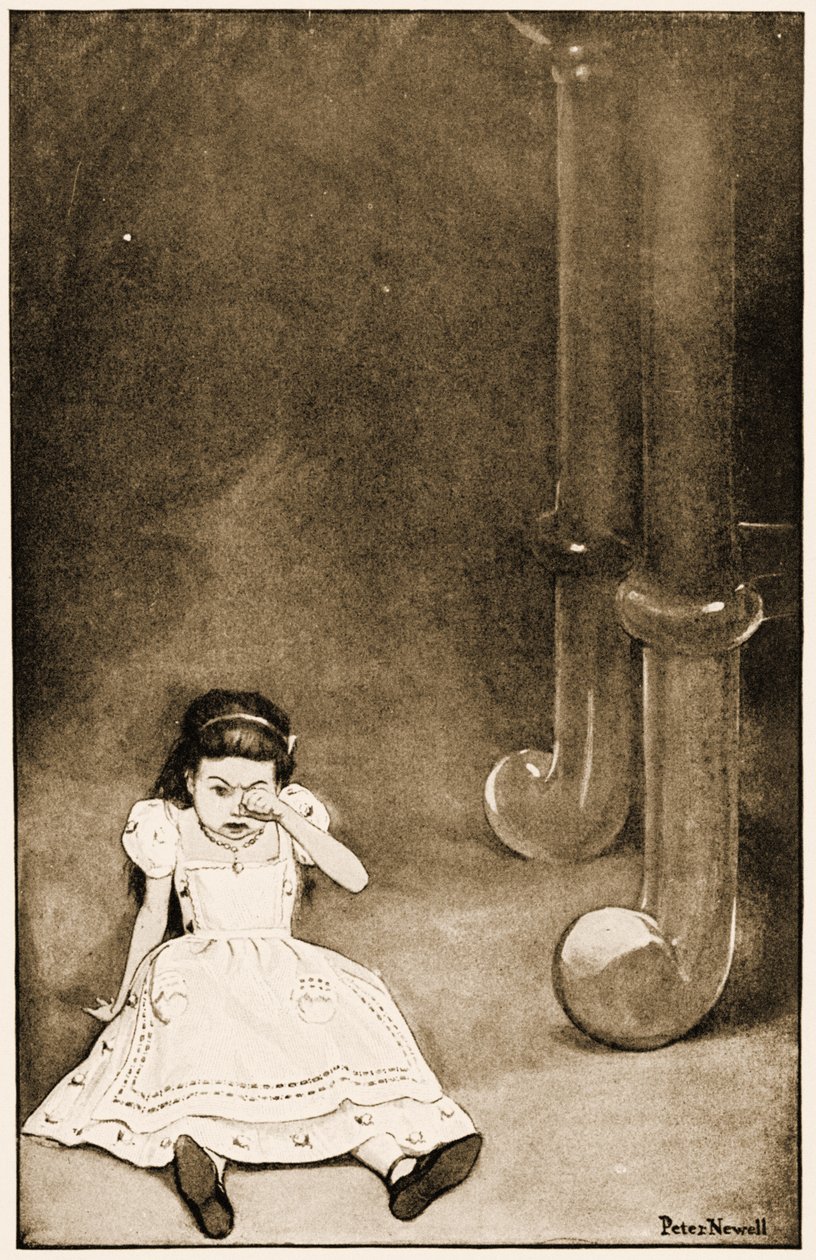 "Pieni köyhä istui ja itki", kuvitus Lewis Carrollin Liisa seikkailuista ihmemaassa, 1901 tekijältä Peter Newell