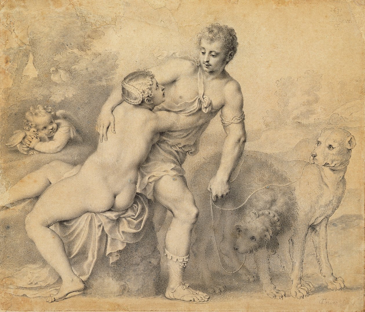 Venus ja Adonis, 1631 (kynä ja muste pesulla paperille) tekijältä Peter Oliver