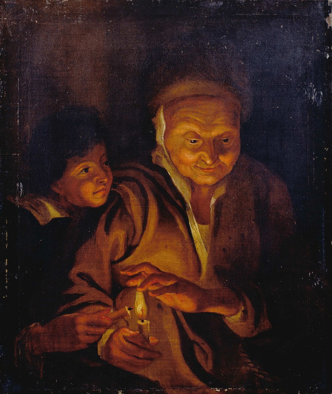 Poika sytyttää kynttilän vanhalta naiselta tekijältä Peter Paul Rubens