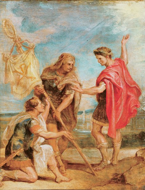 Konstantinus saa lipun, jossa on Kristuksen monogrammi keisarillisena merkkinä. tekijältä Peter Paul Rubens