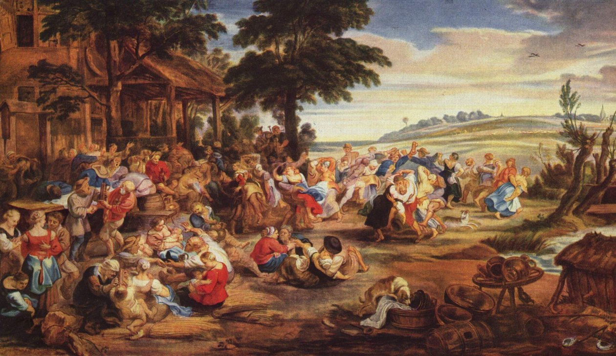 Juhlivat ja tanssivat talonpojat tekijältä Peter Paul Rubens