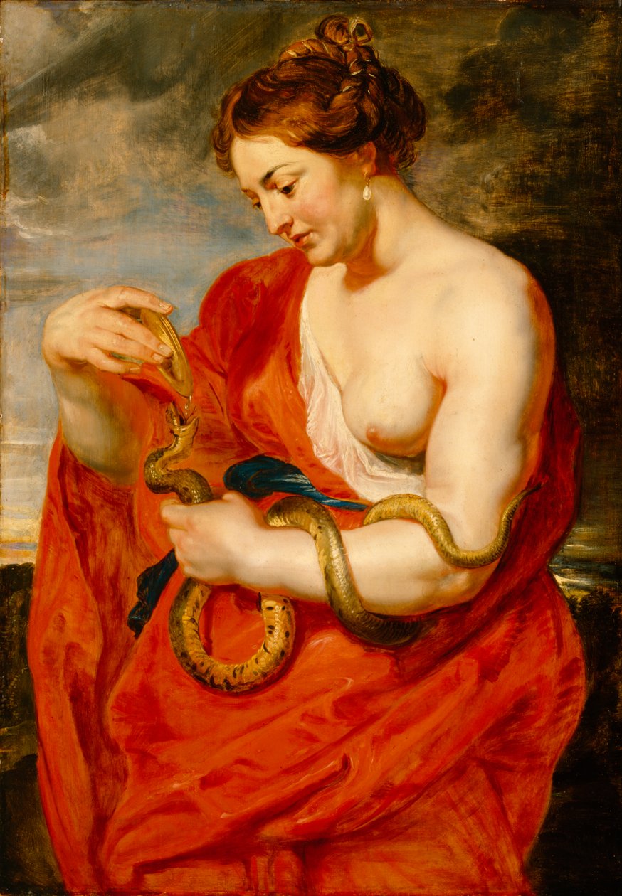 Hygeia, terveyden jumalatar, n. 1615 (öljy tammilevylle) tekijältä Peter Paul Rubens