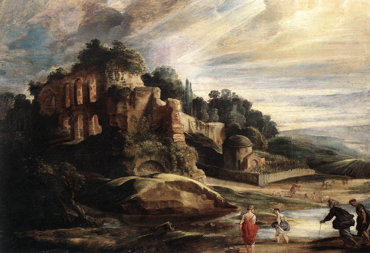 Maisema Palatine -vuoren raunioiden kanssa Roomassa tekijältä Peter Paul Rubens