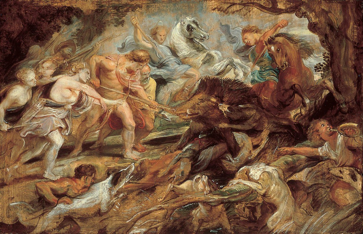 Meleager ja Atalanta ja metsästys Calydonian Boar, tutkimus (Norton Simon Museum) tekijältä Peter Paul Rubens