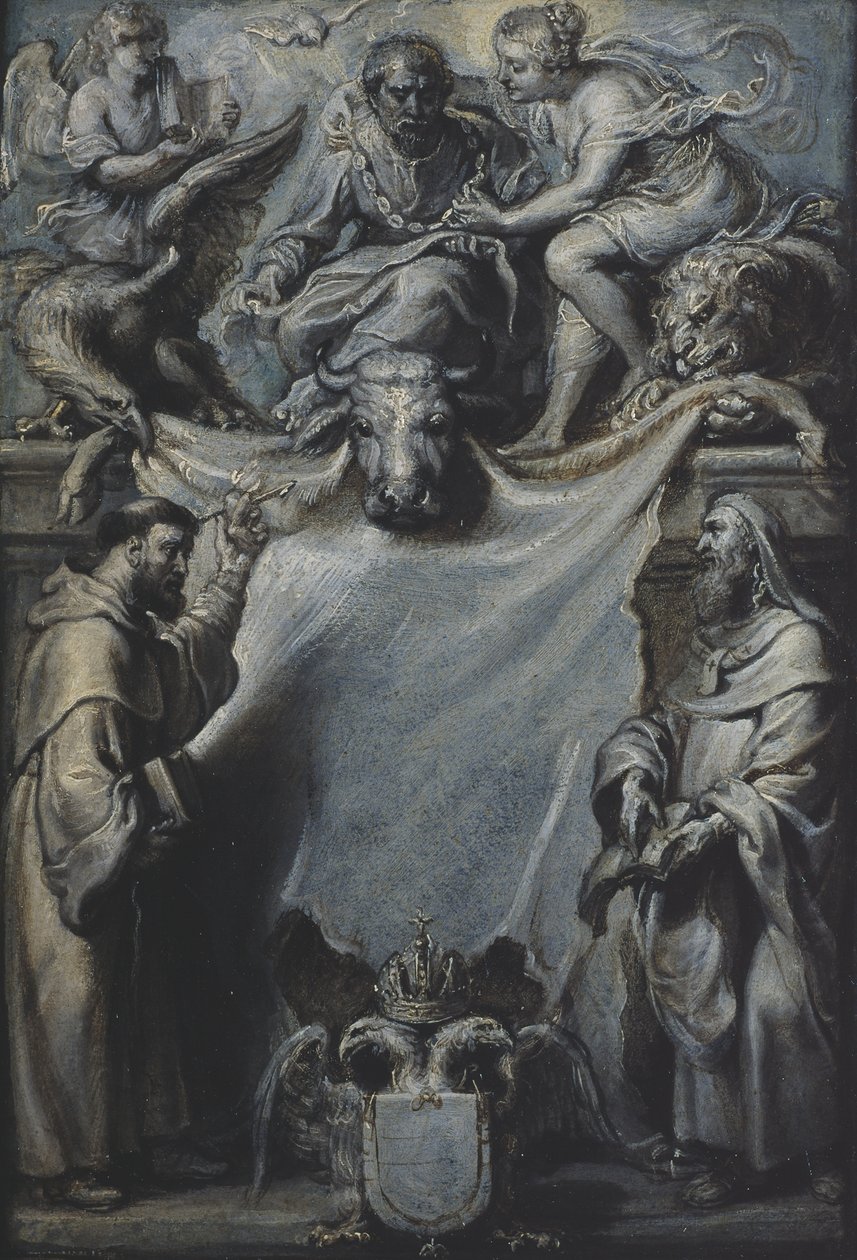 Malli otsikkosivulle Corderiuss Commentaries on St. Luke, 1628 (öljy paperille kankaalle) tekijältä Peter Paul Rubens