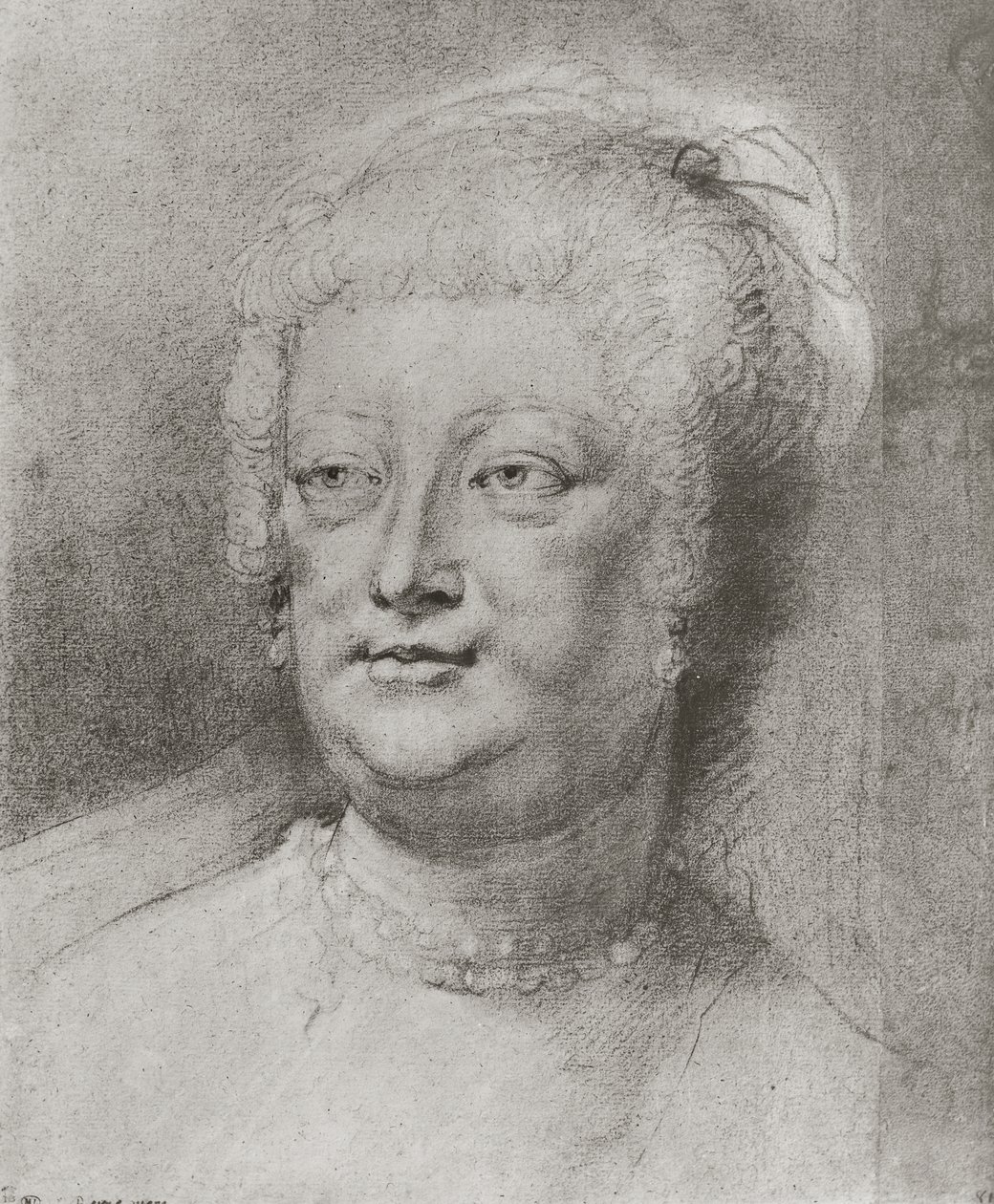 Marie de Medicin (1573-1642) muotokuva, 1622 (pierre noire ja punainen liitu, jossa valkoinen korostus) tekijältä Peter Paul Rubens