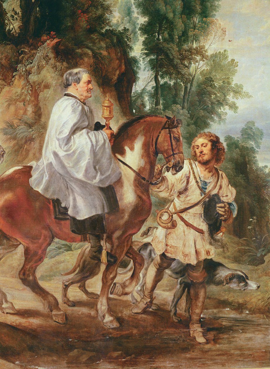 Pappi kantamassa eukaristiaa kuolevalle, ennen vuotta 1630 tekijältä Peter Paul Rubens