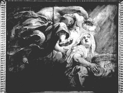 Religion Crowned by Genius, tutkimus James I:n apotheosisista, n. 1629-1634 (piirustus) tekijältä Peter Paul Rubens