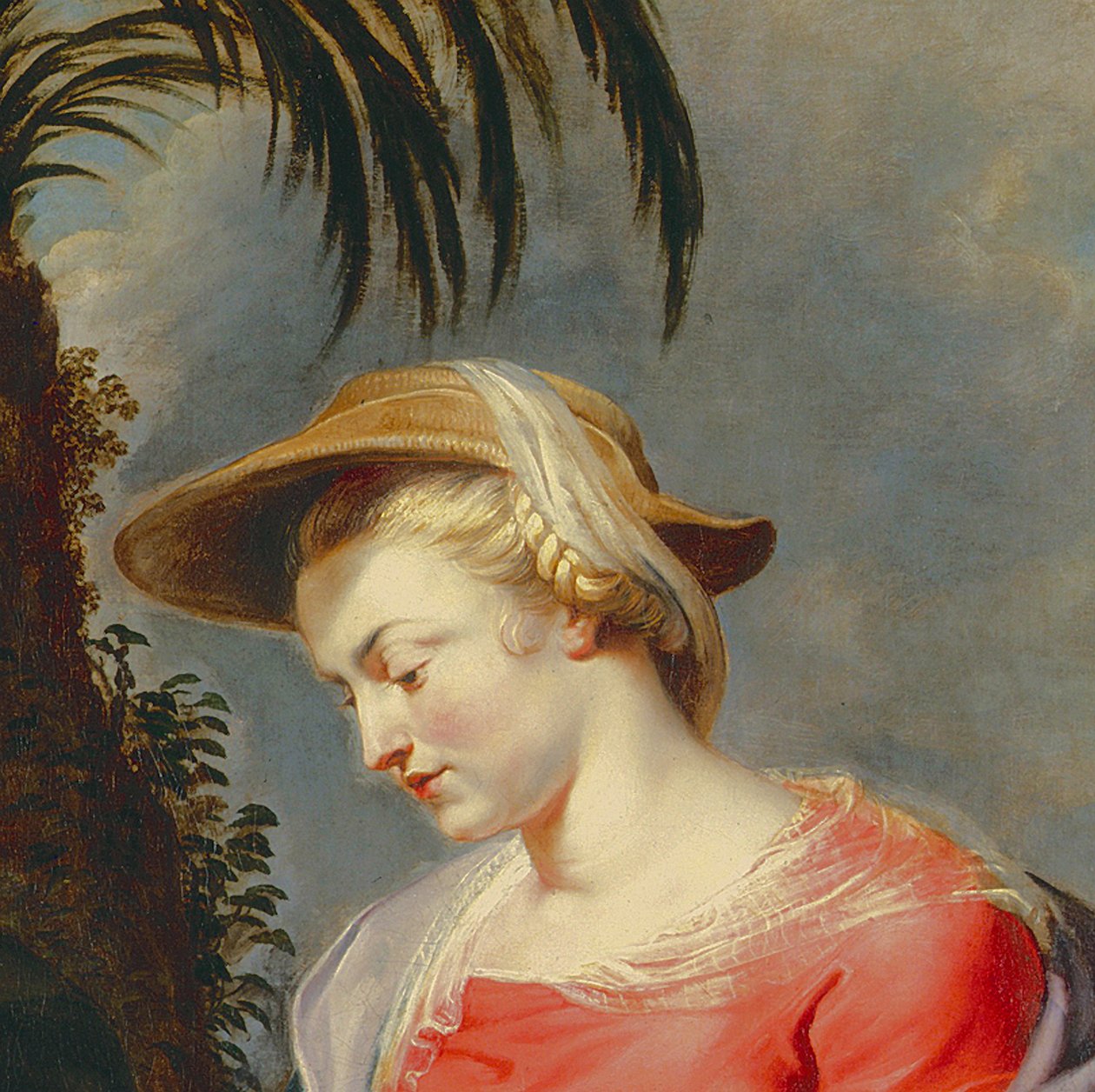 Pyhän perheen paluu Egyptistä, yksityiskohta Neitsyt Mariasta tekijältä Peter Paul Rubens