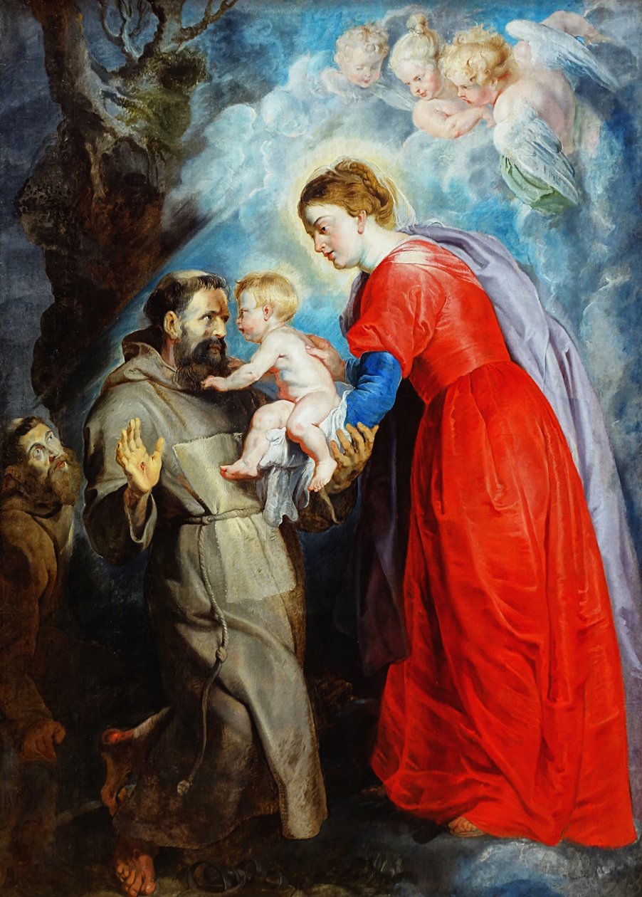 Pyhä François saa lenfant Jésus des mains de la Vierge tekijältä Peter Paul Rubens