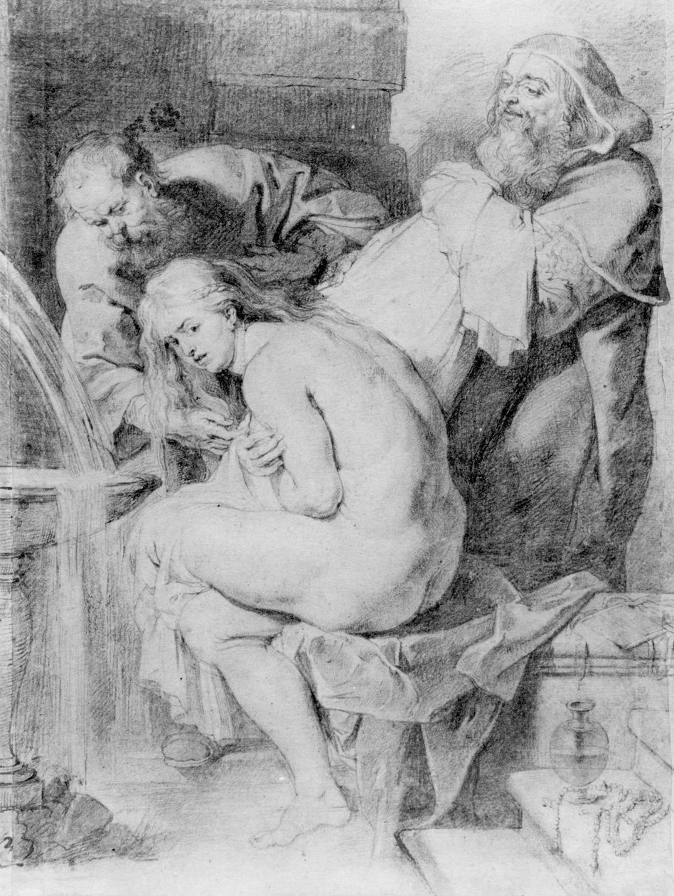Susanna ja vanhimmat, piirtänyt Lucas Vorsterman, n. 1620 (liitu, kynä ja muste paperille) tekijältä Peter Paul Rubens