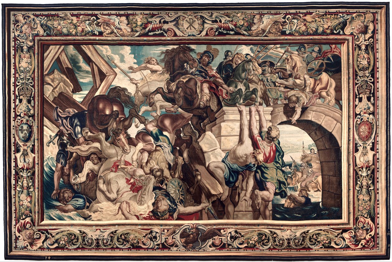 Gobeliini, joka kuvaa Konstantinuksen riemuvoittoa Maxentiuksesta Milvian sillan taistelussa. tekijältä Peter Paul Rubens