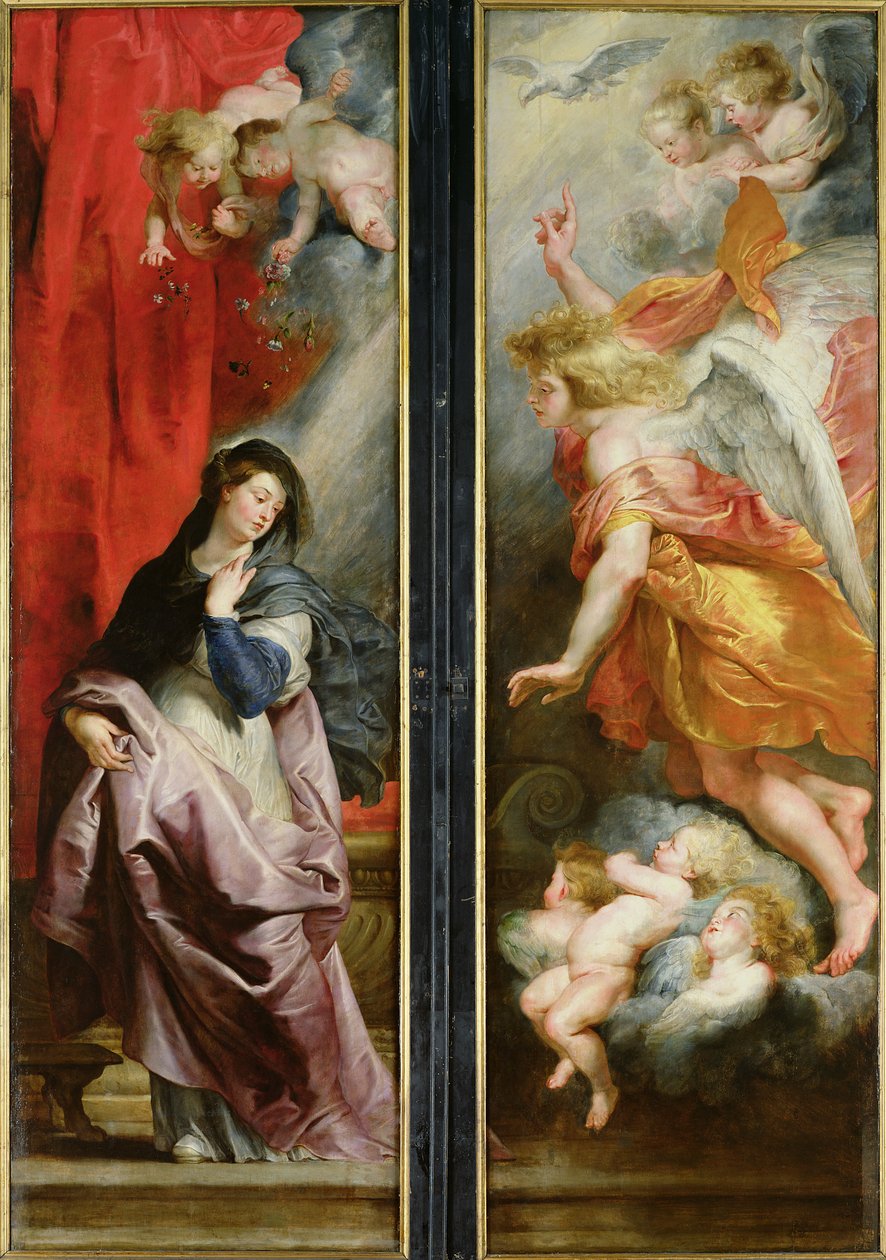 Ilmoitus, Pyhän Tapanin marttyyrikuoleman triptyykin kääntöpuolelta, n. 1617 tekijältä Peter Paul Rubens