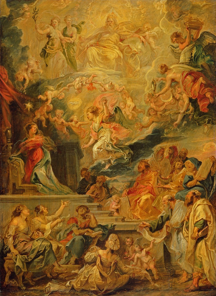 Inkarnaatio kaikkien profetioiden täyttymyksenä, n. 1628-29 (öljy puulevylle) tekijältä Peter Paul Rubens