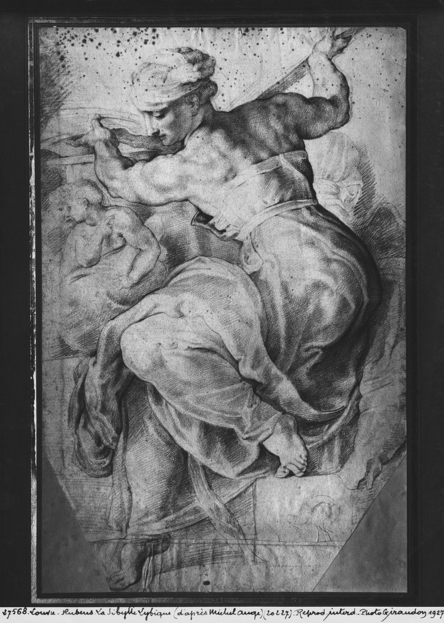 Libyan Sibyl Michelangelo Buonarrotin mukaan (pierre noire ja punainen liitu paperille) tekijältä Peter Paul Rubens