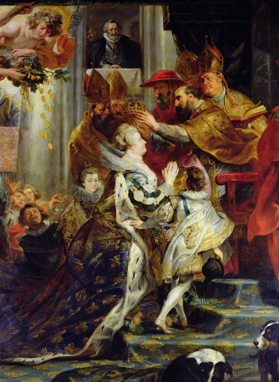 Medici-sykli: Marie de Medicin (1573-1642) kruunaus St. Denisissä, 13. toukokuuta 1610, yksityiskohta kruunauksesta, 1621-25 tekijältä Peter Paul Rubens