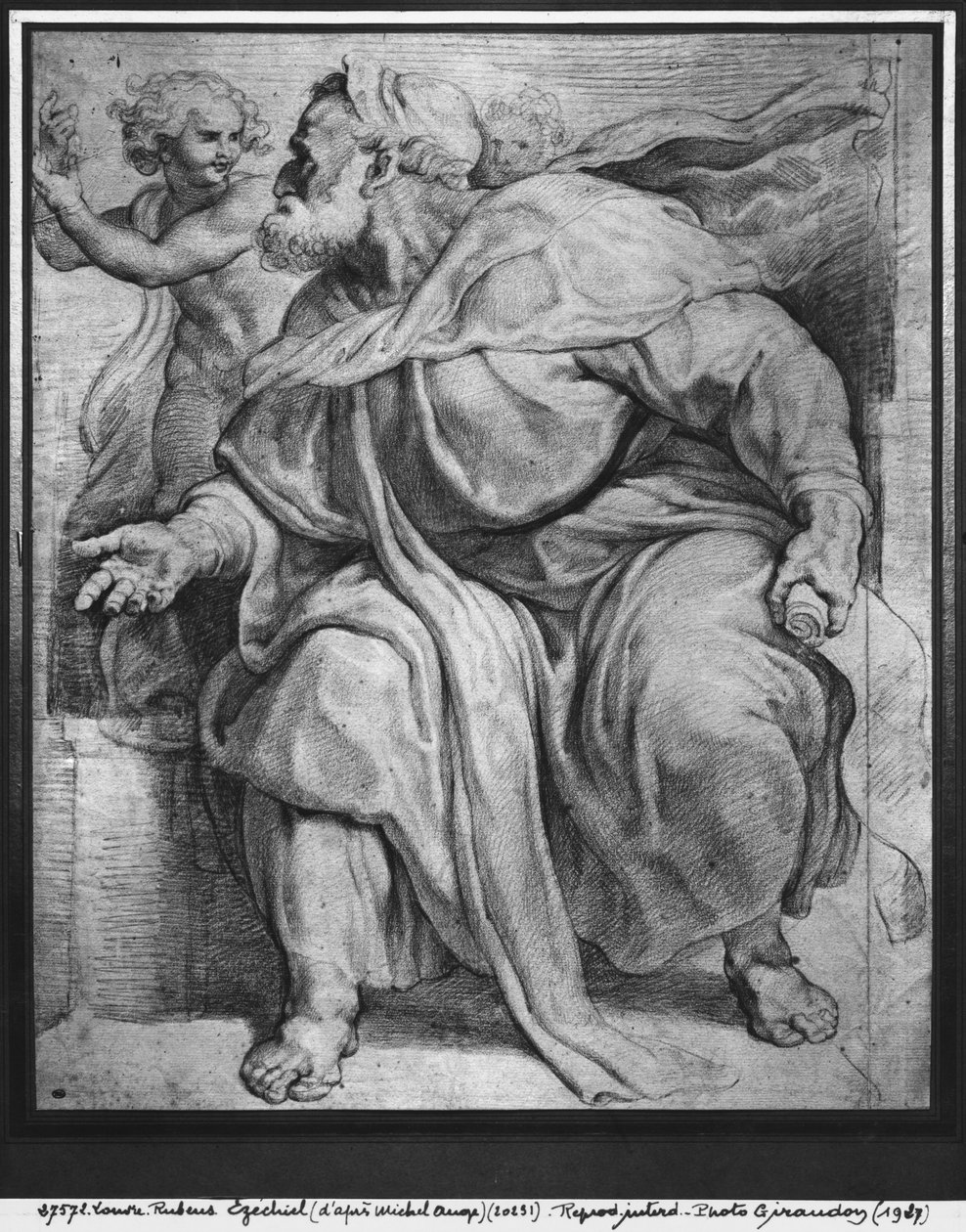 Profeetta Hesekiel Michelangelo Buonarrotin mukaan (pierre noire ja punainen liitu paperilla) tekijältä Peter Paul Rubens