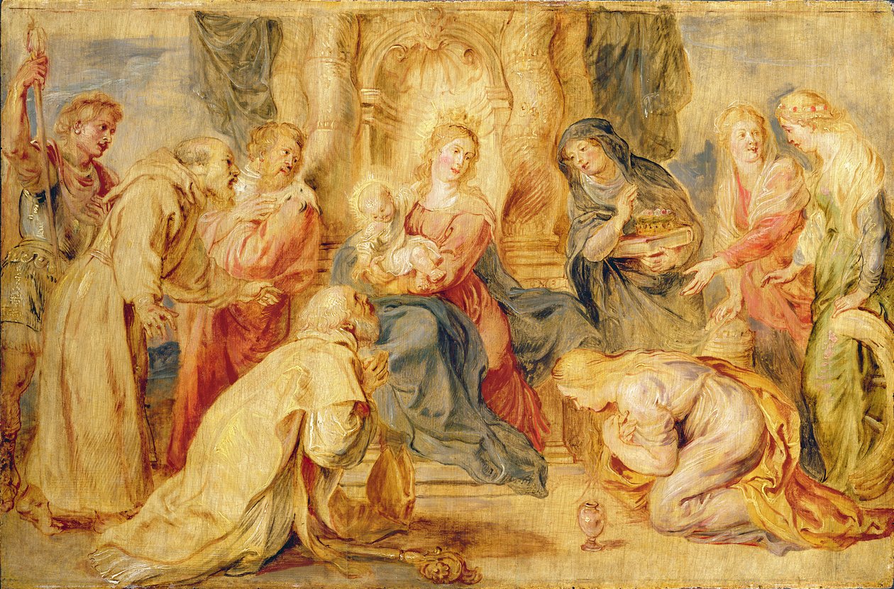 Kahdeksan pyhimyksen kunnioittama Neitsyt ja lapsi, n. 1631-33 (paneeli) tekijältä Peter Paul Rubens