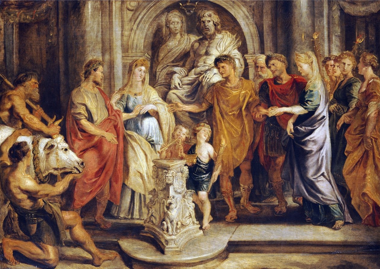 Konstantinuksen ja Faustan sekä Constantian ja Liciniuksen avioliitto. tekijältä Peter Paul Rubens