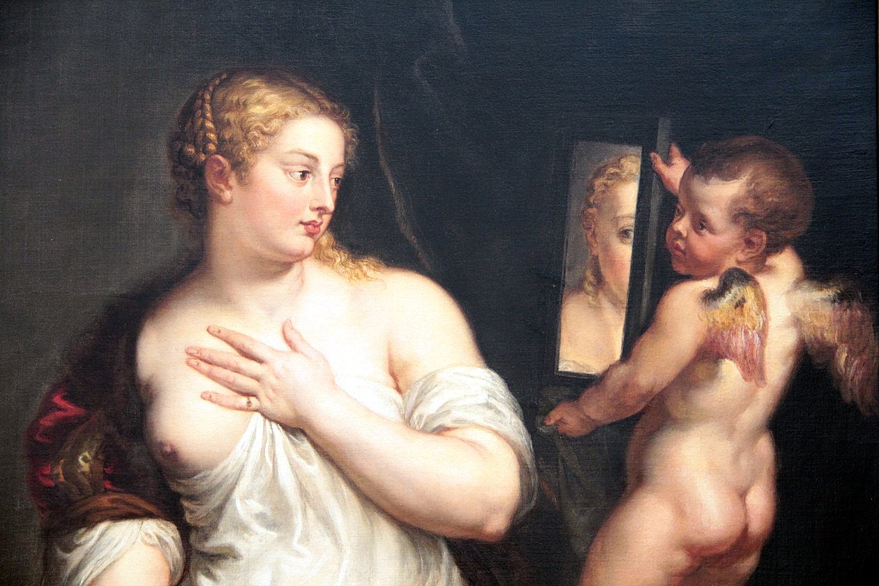 Venus ja Amor pitävät peiliä tekijältä Peter Paul Rubens
