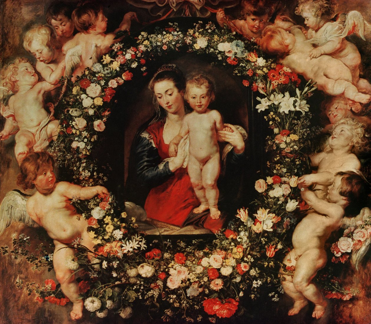 Neitsyt kukkaseppeleen kanssa, n.1618-20. tekijältä Peter Paul Rubens
