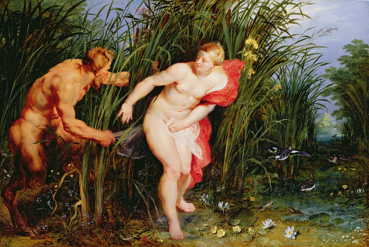 Pan ja Syrinx (öljy tammen päälle) tekijältä Peter Paul and Brueghel Rubens