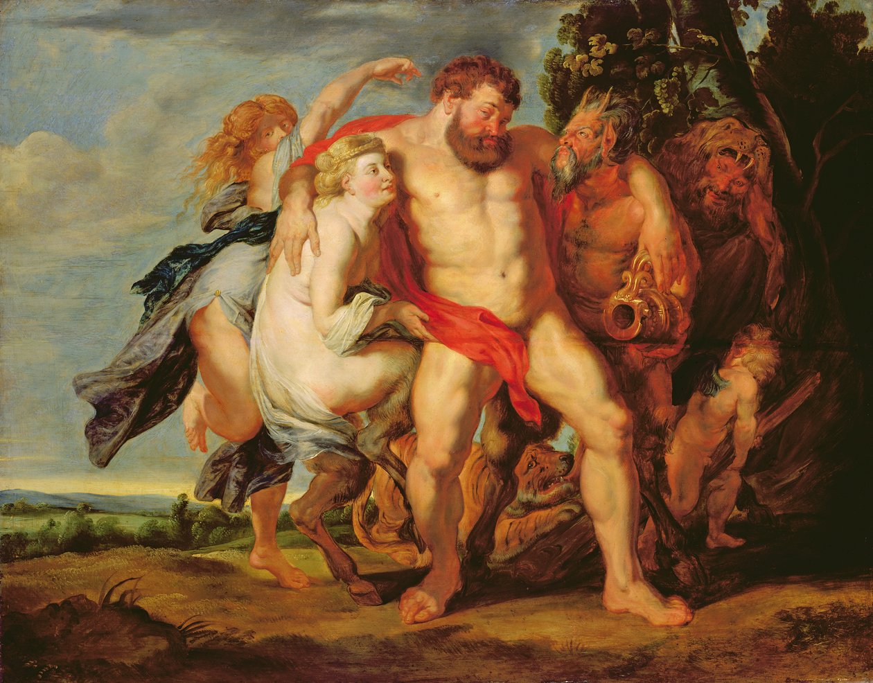 Drunken Hercules (öljy tammella) tekijältä Peter Paul studio of Rubens