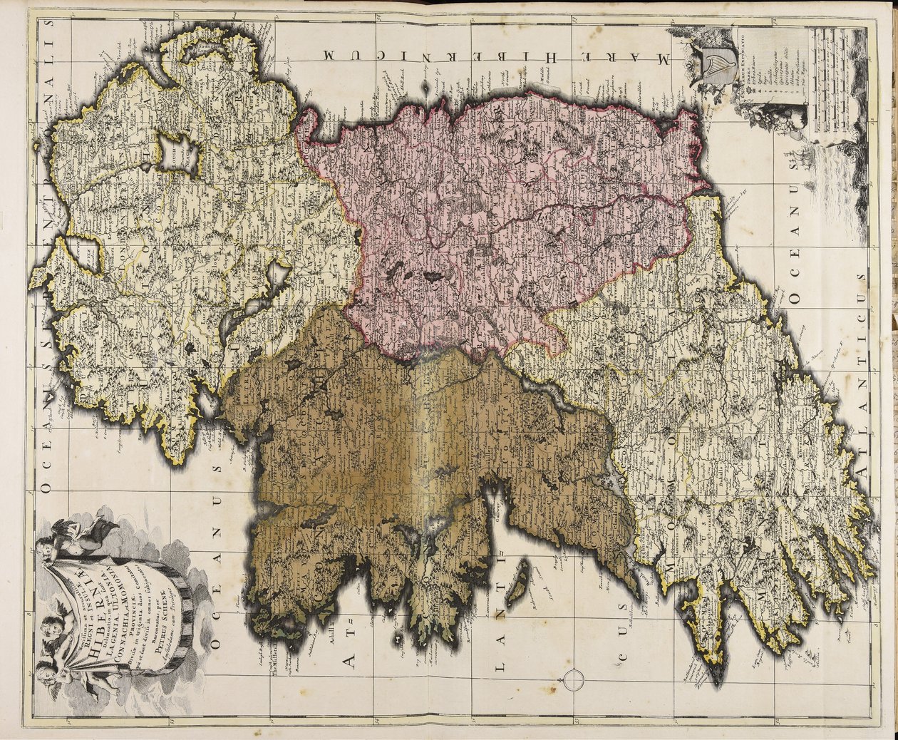 Novissima et accuratissima regni et insulae Hiberniae delineatio: in qua sunt Lagenia, Ultonia, Connachia et Momonia provinciae: divisae in triginta duos comitatus qui et sunt divisi in omnes subjacentes baronnatus / per Petrus Schenk tekijältä Peter Schenk the Elder