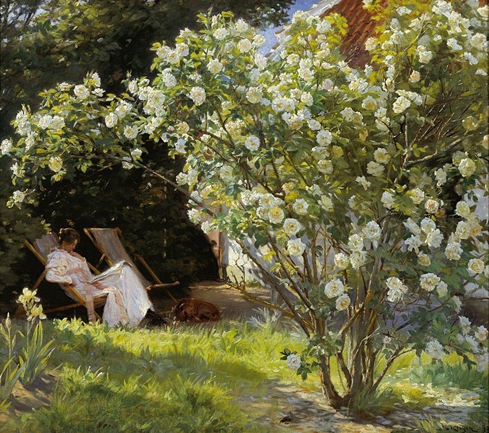 Marie kansituolissa lukemassa tekijältä Peder Severin Krøyer
