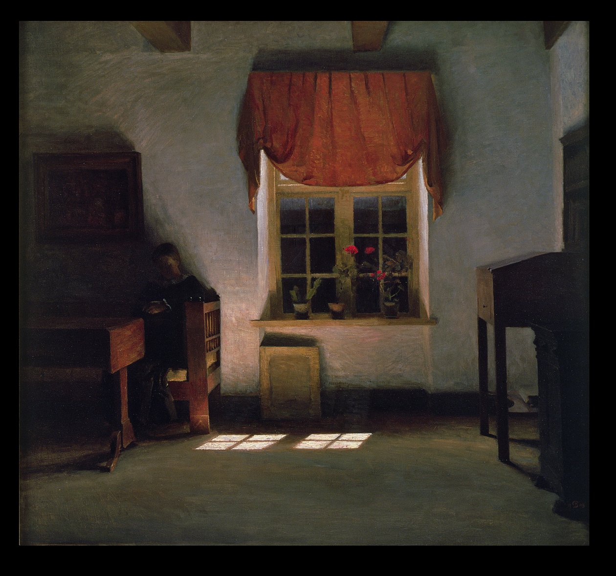 Nainen lukeminen auringonvalossa sisätiloissa tekijältä Peter Vilhelm Ilsted