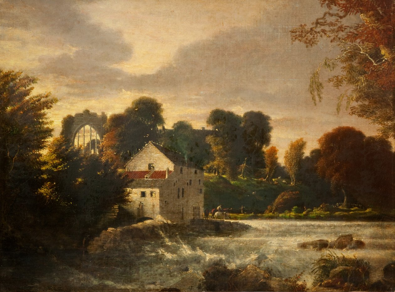 Vesimylly lähellä Egglestone Abbeyta, Durhamissa, n. 1814 tekijältä Peter de Wint