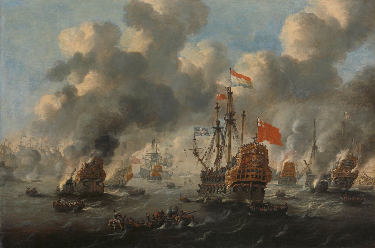 Englannin laivaston poltto Chathamin lähellä 20. kesäkuuta 1667 tekijältä Peter van de Velde