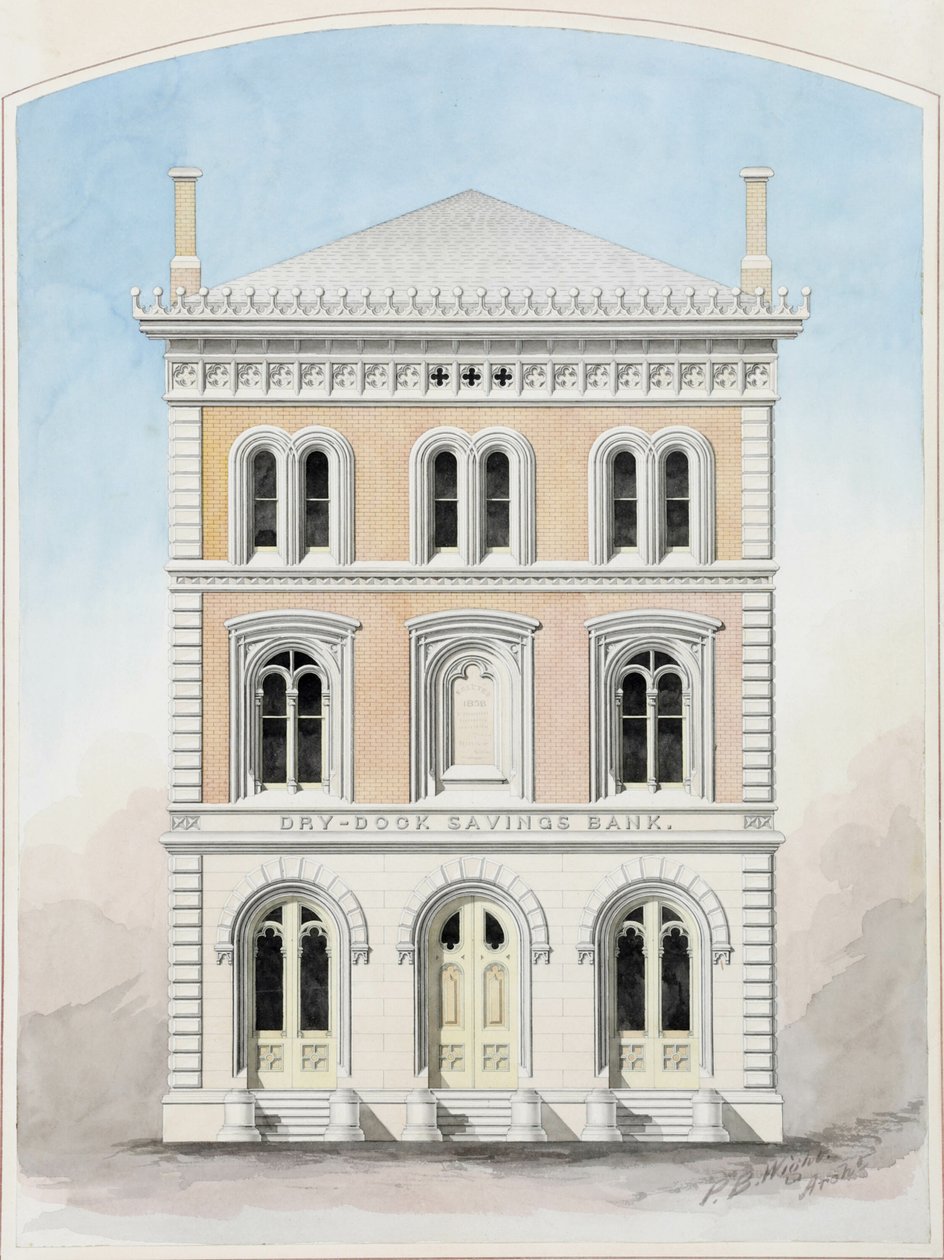 Dry Dock Savings Bank, New York City, New York, Kilpailu Piirustuspiirustus tekijältä Peter Bonnett Wight