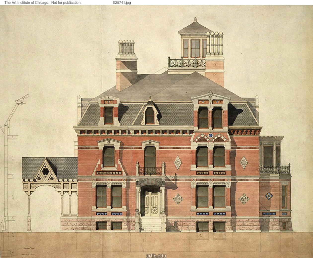 Eliphalet W. Blatchford House, Chicago, Illinois, LaSalle Street Elevation and Partial Section tekijältä Peter Bonnett Wight