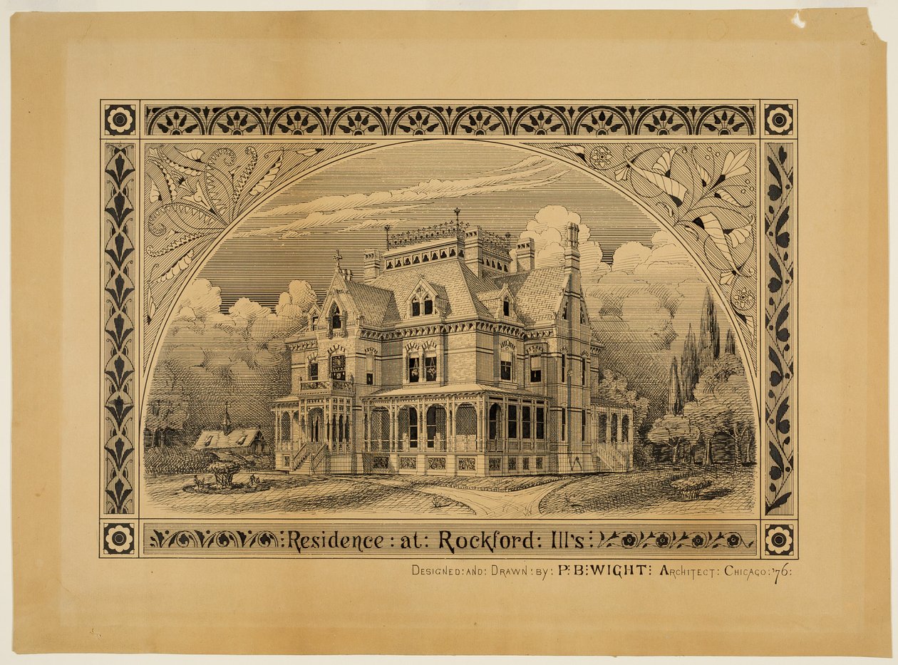 N. C. Thompson House, Rockford, Illinois, Perspective tekijältä Peter Bonnett Wight
