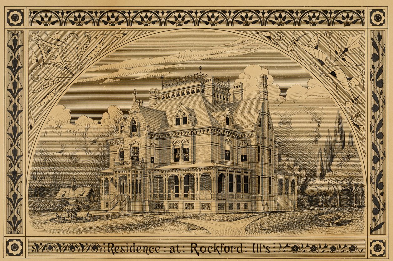 N. C. Thompson House, Rockford, Illinois, Perspective, 1876. tekijältä Peter Bonnett Wight