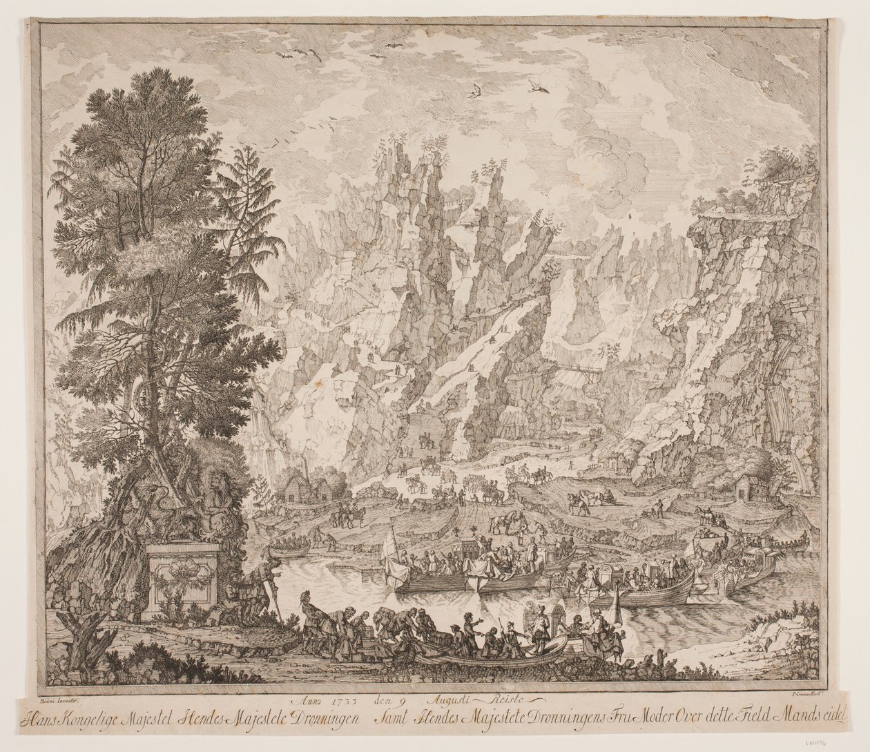 Anno 1733 9. elokuuta Hänen Kuninkaallinen Majesteettinsa Hänen Majesteettinsa Kuningatar ja Hänen Majesteettinsa Kuningattaren Lady Äiti matkustivat tämän kentän Mansseidetin yli tekijältä Peter Cramer