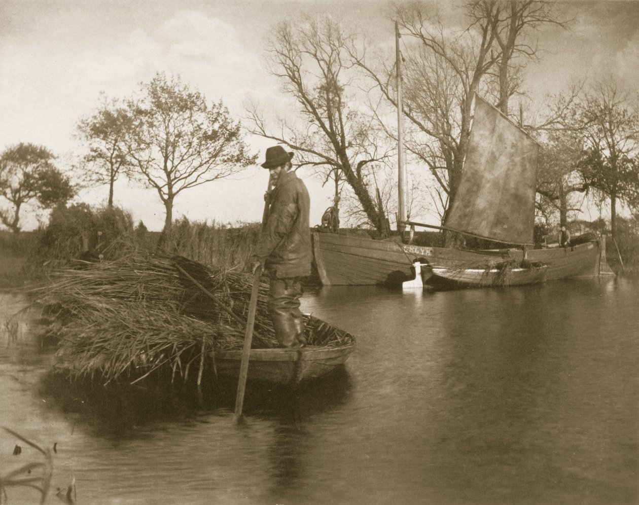 Gladdon Cutter Returns, elämä ja maisema Norfolk Broadsilla, n. 1886 tekijältä Peter Emerson und Thomas Goodall