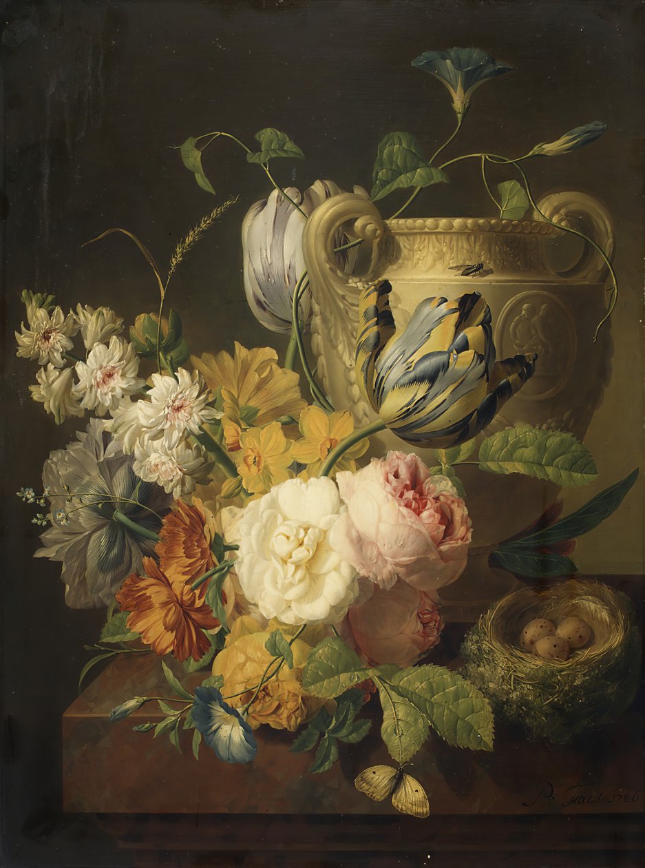 Kukat kivimaljakon vieressä, 1786. tekijältä Peter Faes