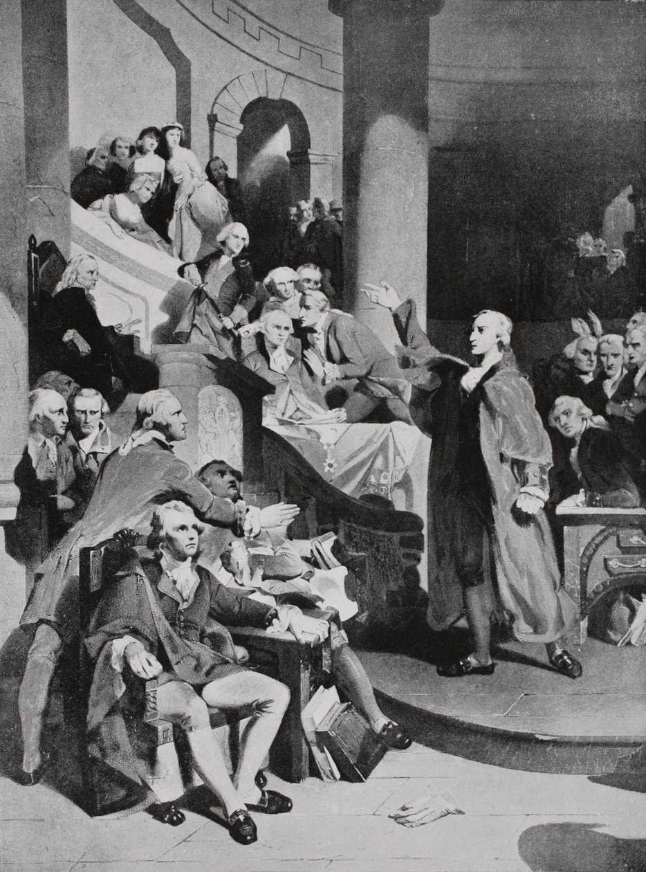 Patrick Henry pitää kuuluisan puheensa Burgesssien talossa tekijältä Peter Frederick Rothermel